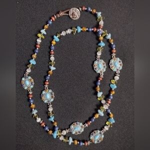 Chaps Turquoise And Multi-Color Beaded Necklace